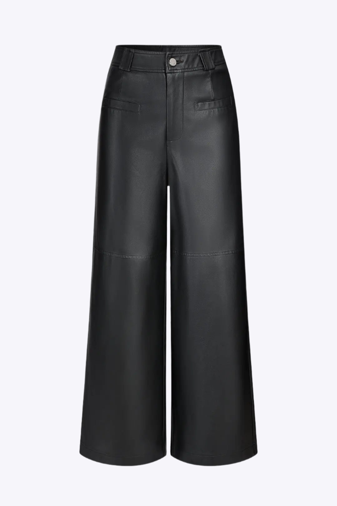 Faux Leather Button Pocket Wide Leg Trousers Dreamardi