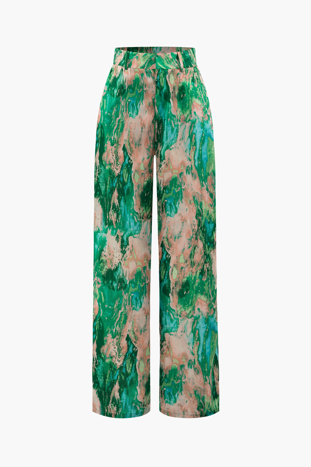 Marble Print High Waisted Full-length Straight Leg Pants Dreamardi