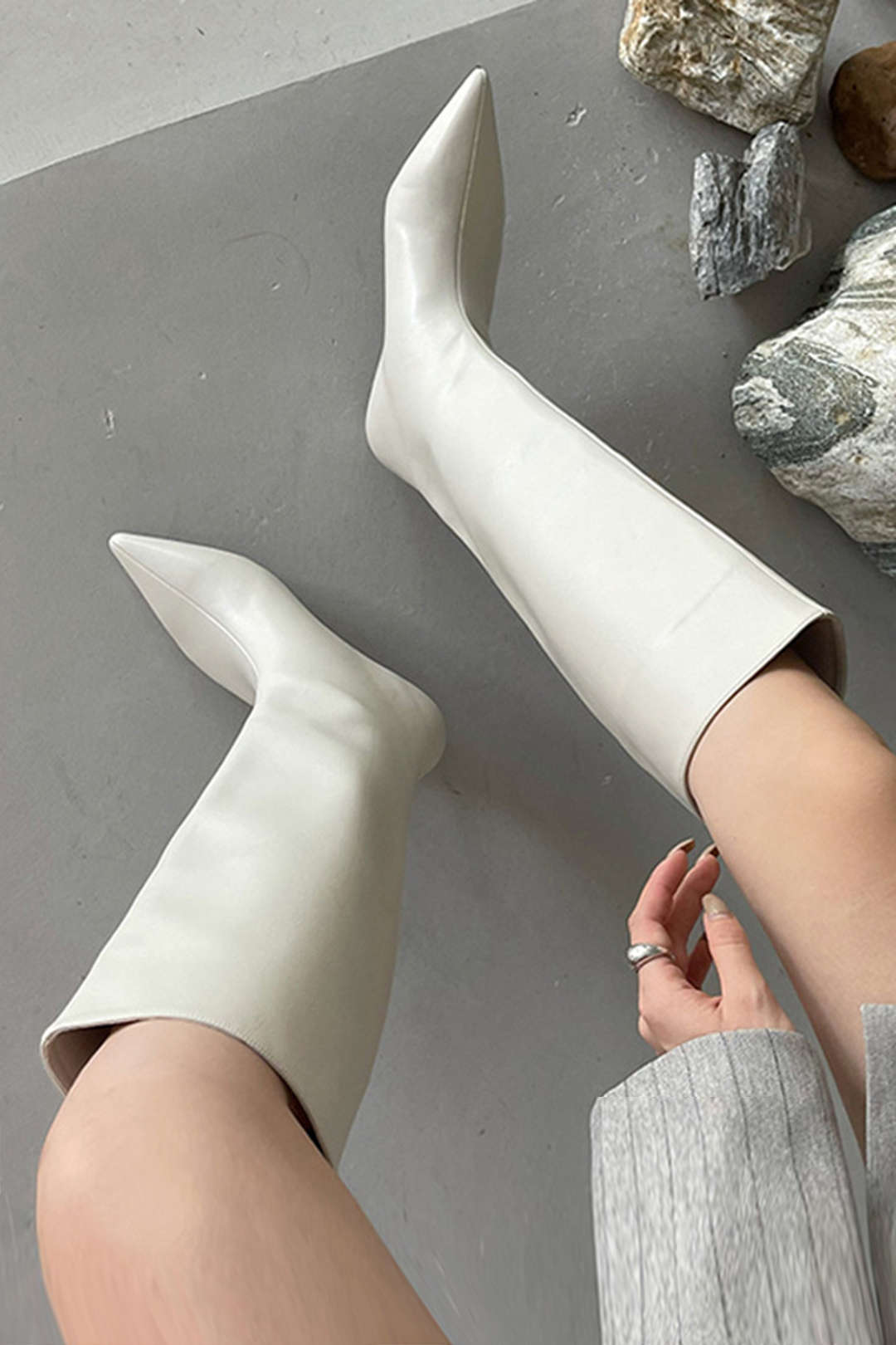 Faux Leather Pointed Toe Thin Heel Knee-High Mid Calf Boots Dreamardi