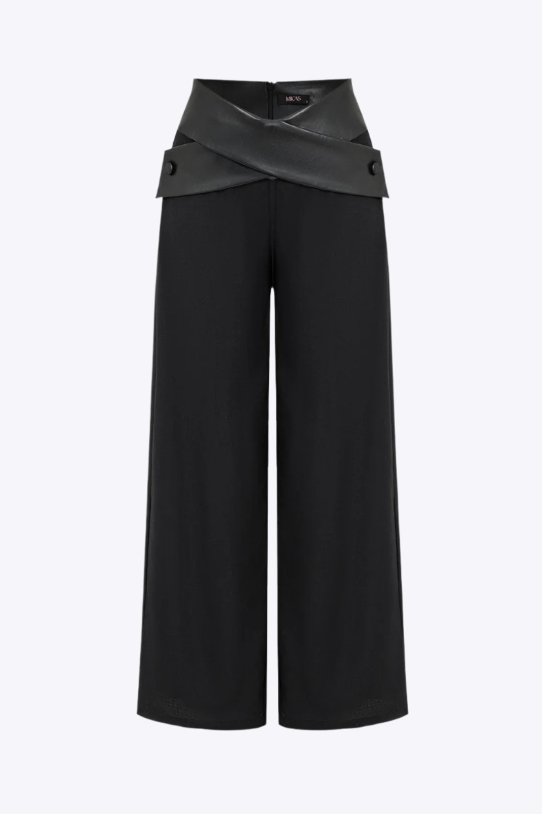Solid Faux Leather Patchwork High Waist Crossed Pocket Trousers Dreamardi