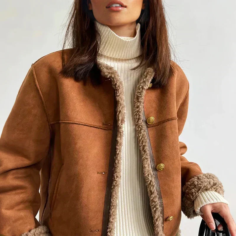 Lavana - Elegant Vintage Appeal Woman's Sheepskin Button Jacket