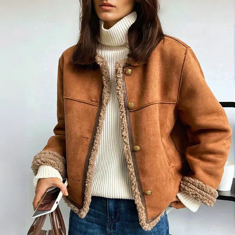 Lavana - Elegant Vintage Appeal Woman's Sheepskin Button Jacket