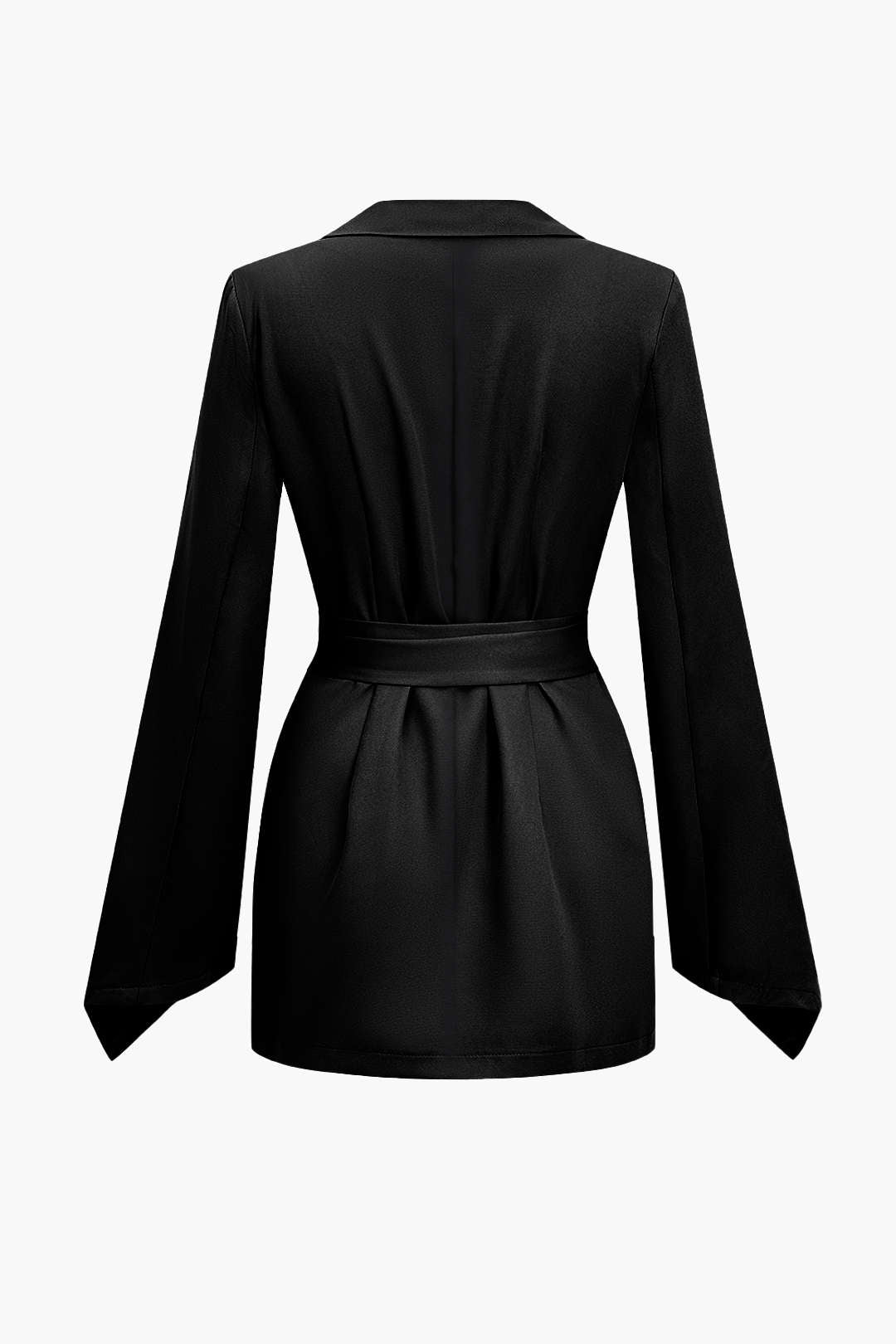 Basic Solid Notched Lapel Belted Blazer Dreamardi