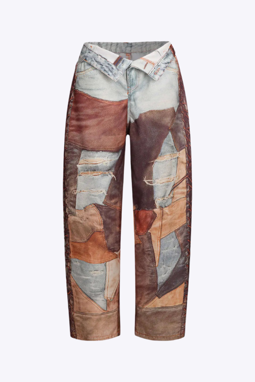 Color Block Button Wide Leg Trousers Dreamardi