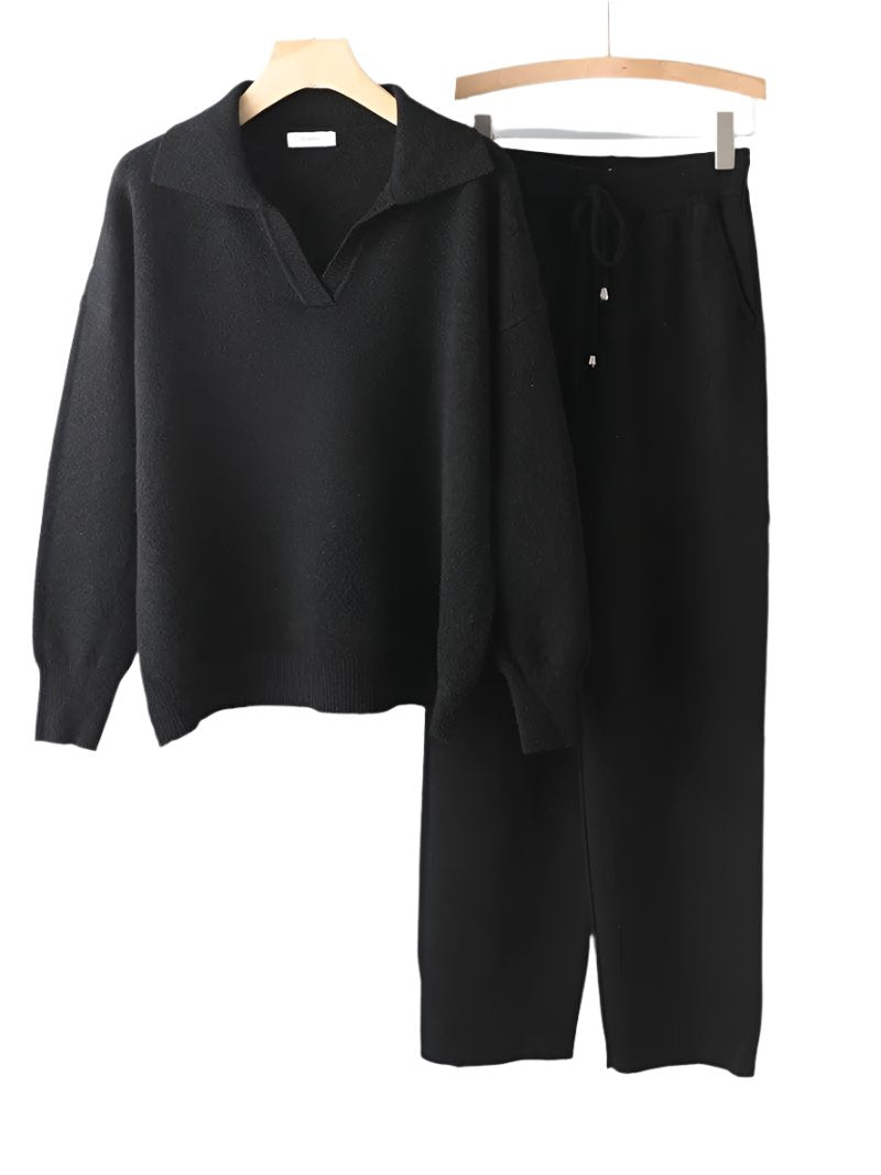 Alyssa- Trendy Polo Neck Sweater Women's Tracksuit Set Dreamardi