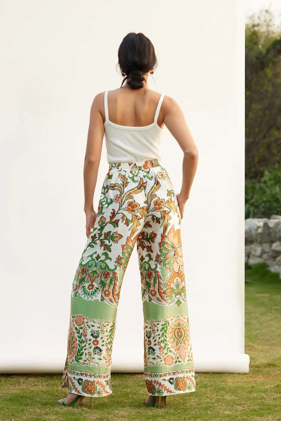 Floral Print Drawstring Slit Wide Leg Pants Dreamardi