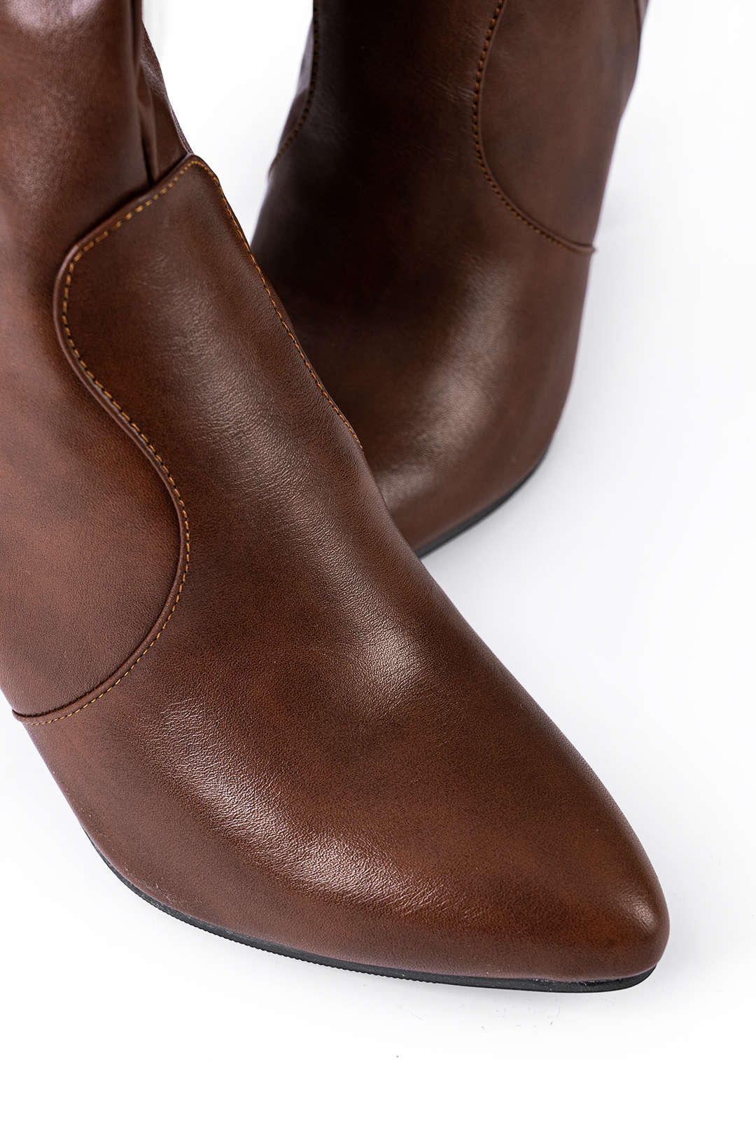Faux Leather Side Zipper Pointed Knee High Boots Dreamardi
