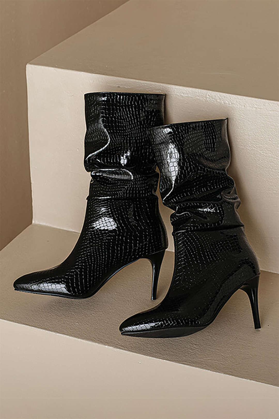 Faux Leather High Heel Pointed Ankle Boots Dreamardi