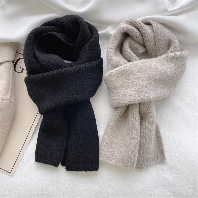 All-match Knitted Scarf For Women Pure Color Warm Keeping Small Scarf Dreamardi