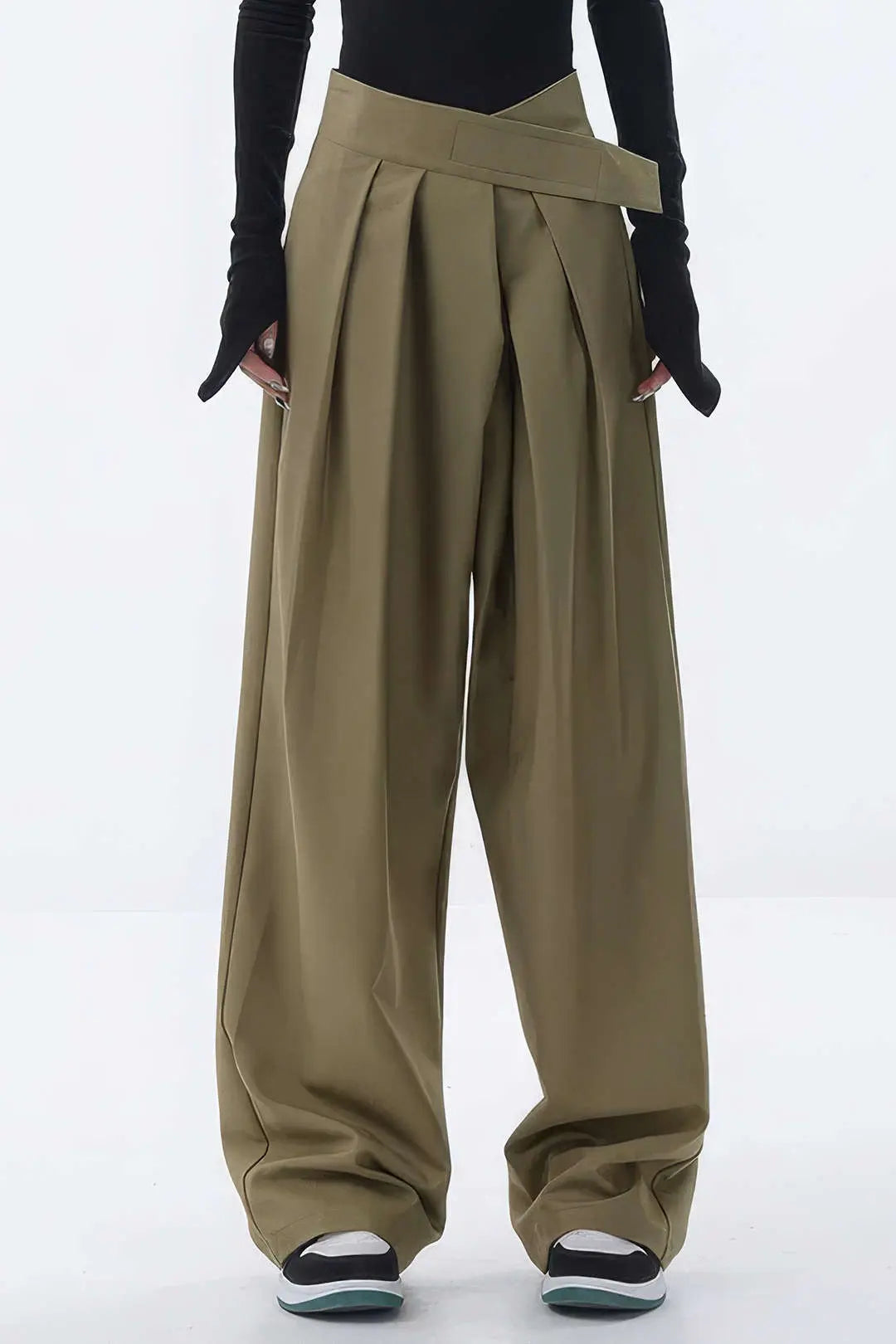 Asymmetrical Ruched Wide Leg Trousers Dreamardi
