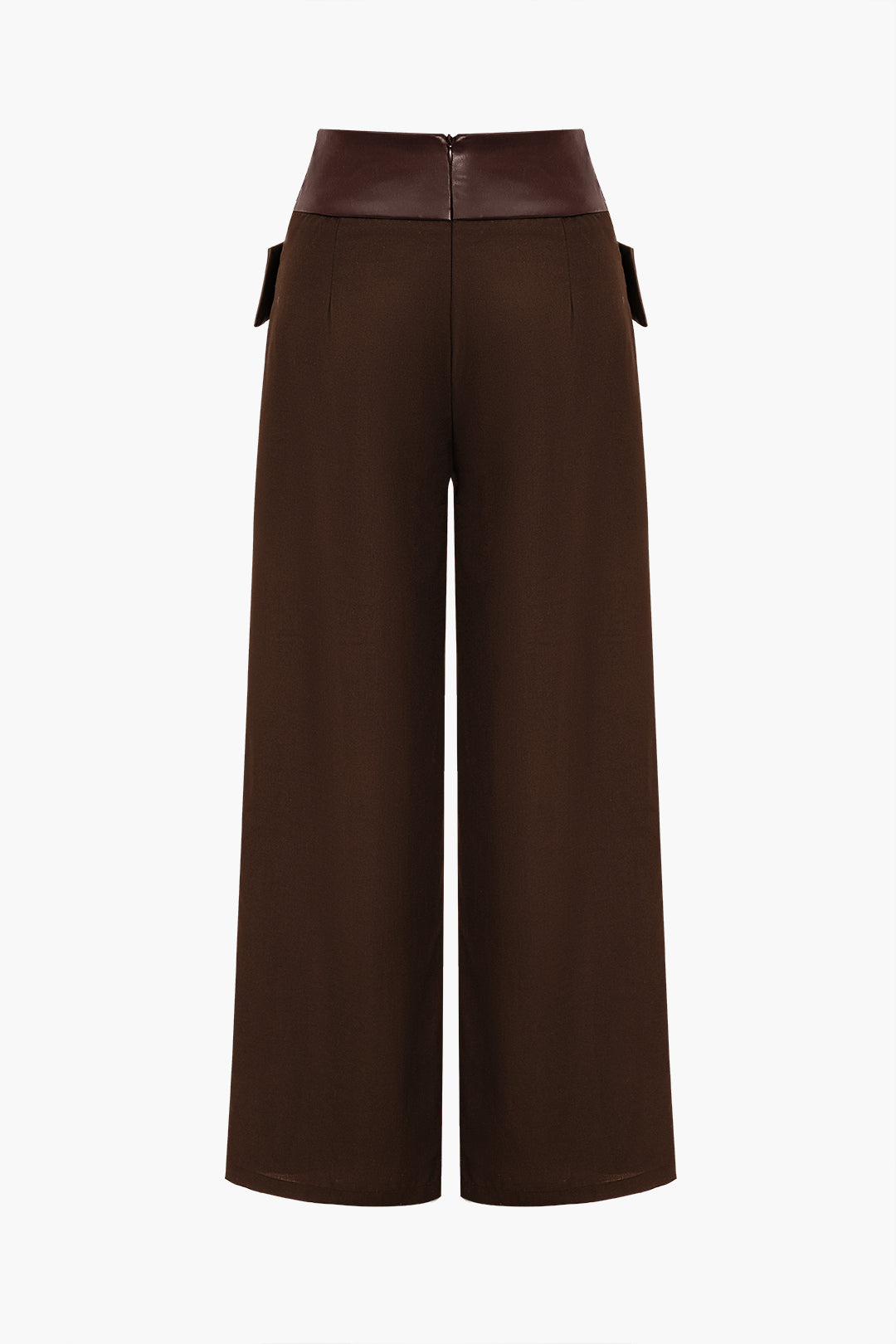 Solid Faux Leather Patchwork High Waist Crossed Pocket Trousers Dreamardi