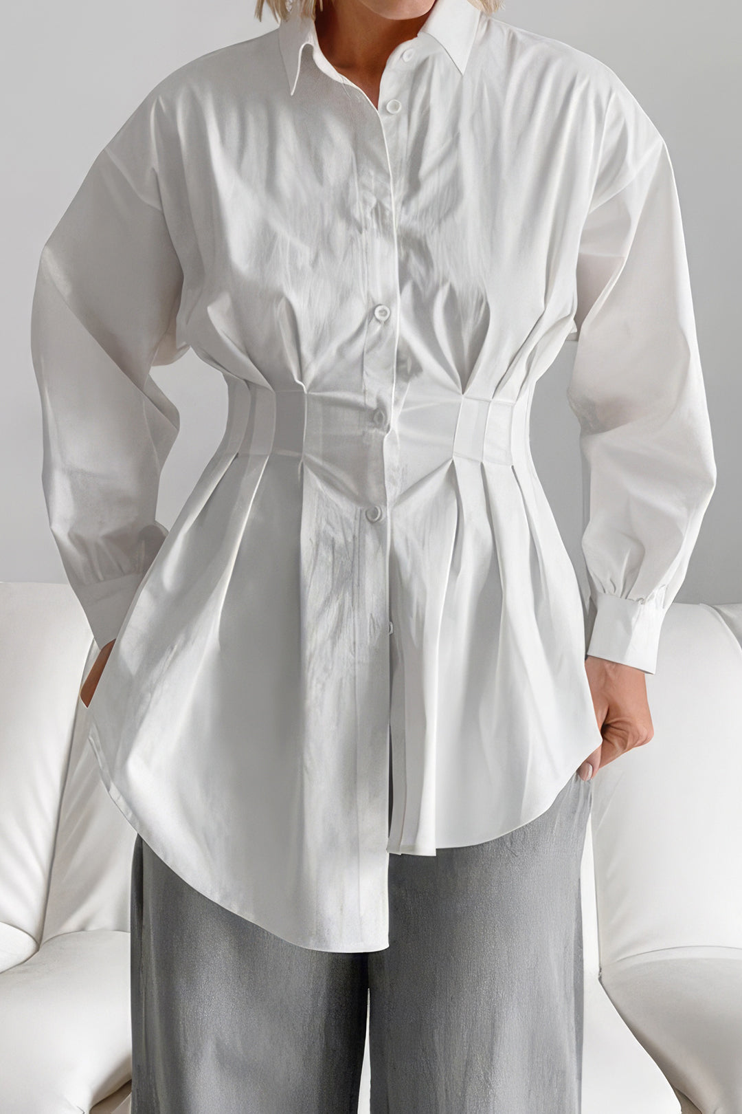 Ruched Button Long-Sleeve Shirt Dreamardi