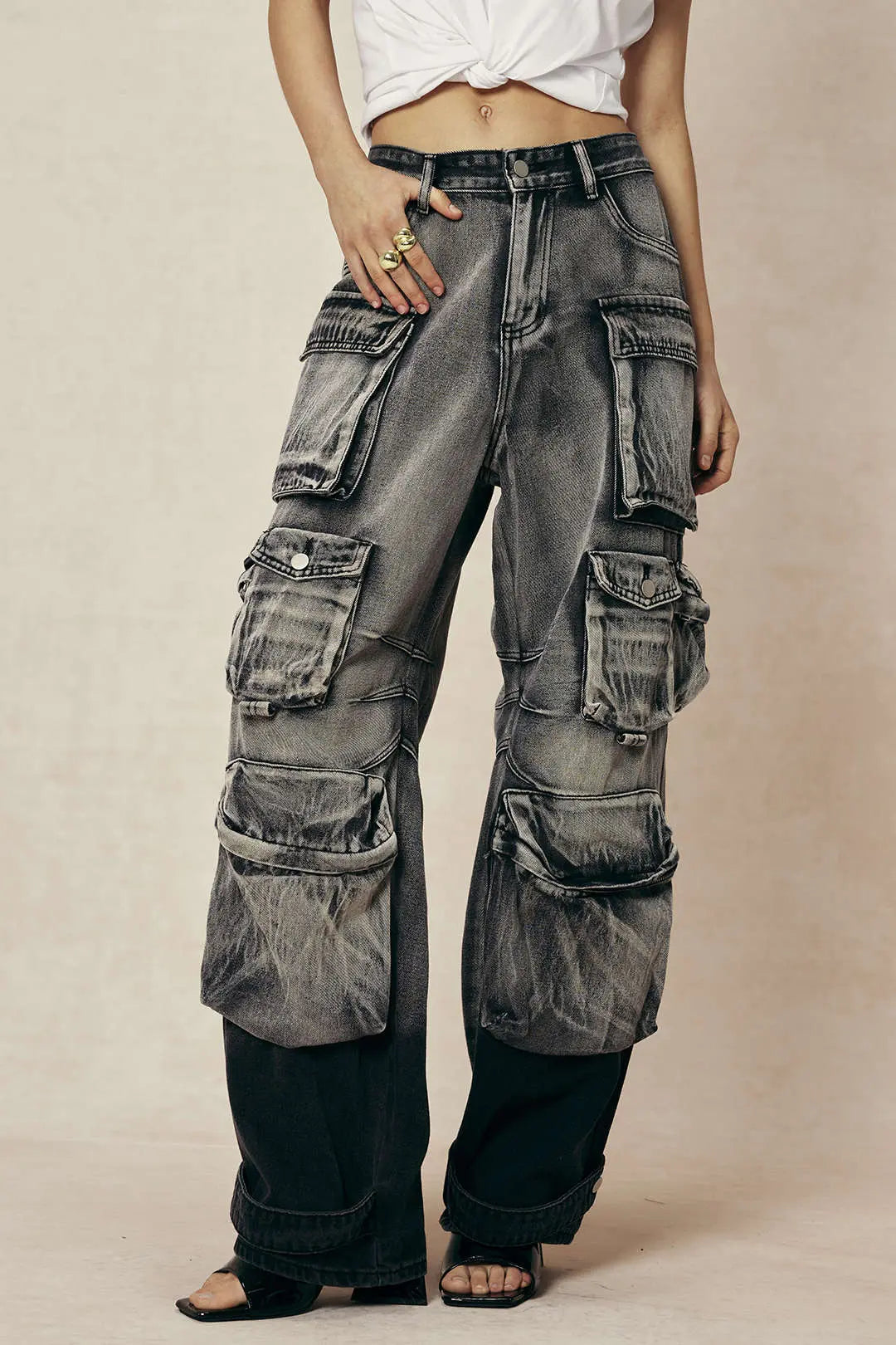 Chris - Ombre Multi Pocket Men's Wide Leg Cargo Jeans Dreamardi