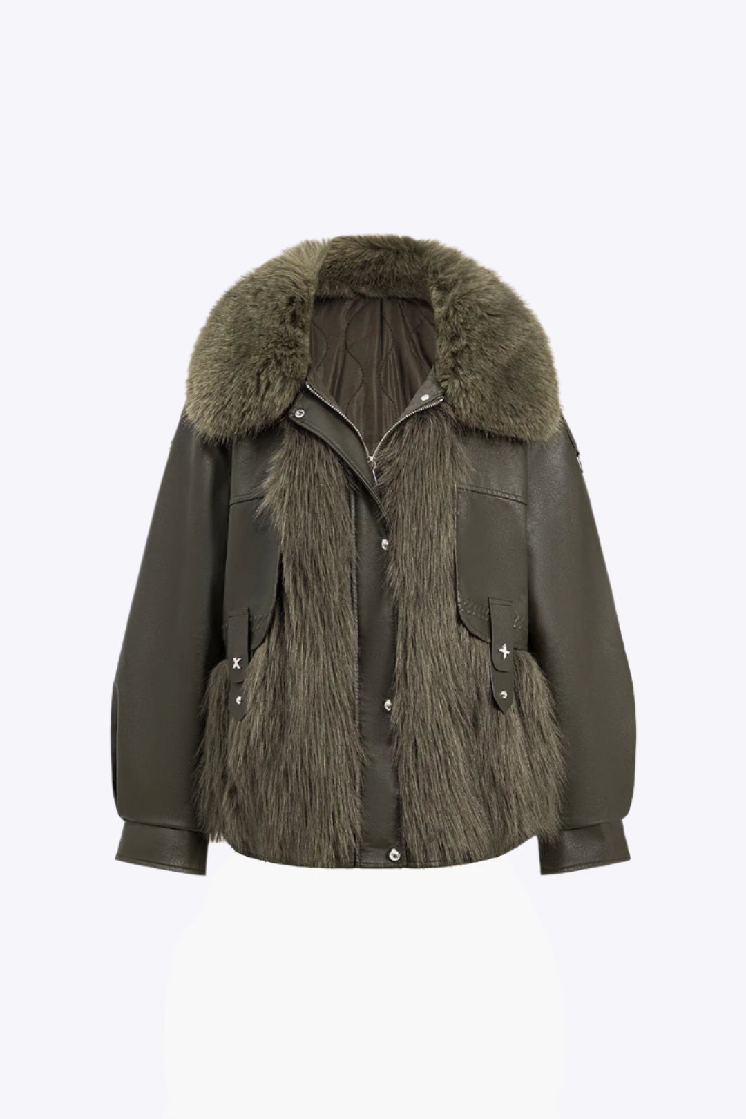 Faux Leather Fur Patchwork Coat Dreamardi