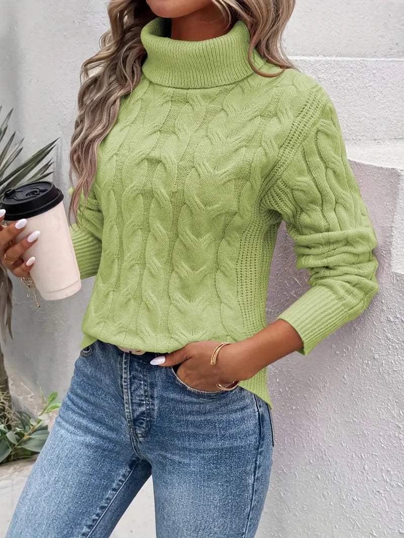Freya - Cozy Cable Knit Woman's Turtleneck Sweater