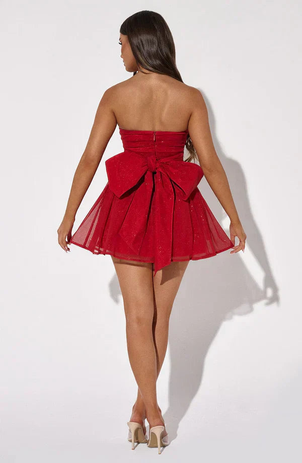 Harriet - Elegant Sparkling Style with Ribbon Accents Woman's Mini Dress